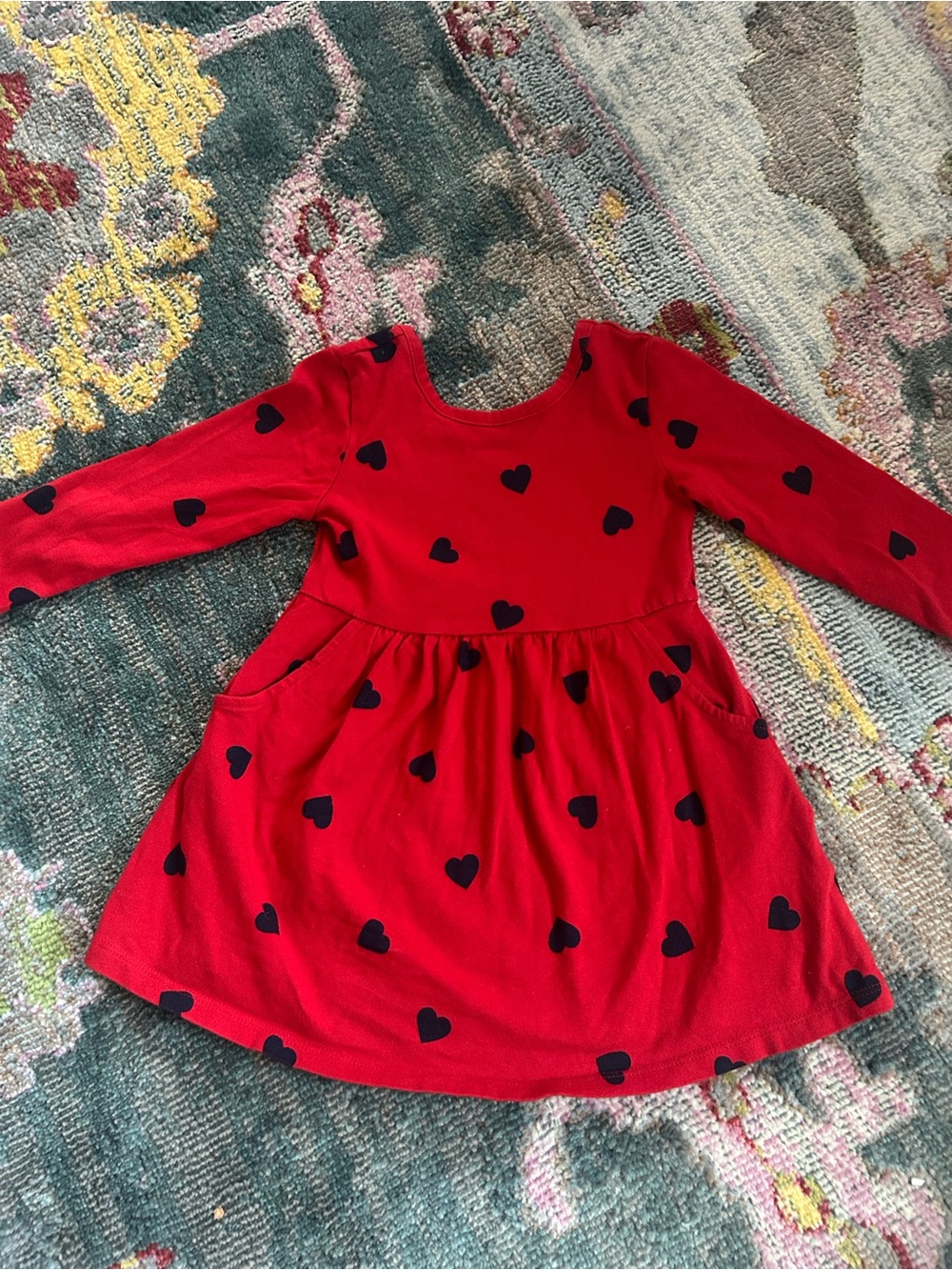 Gap Girls' Red Heart Print Long-Sleeve Dress - Picture 1 of 3